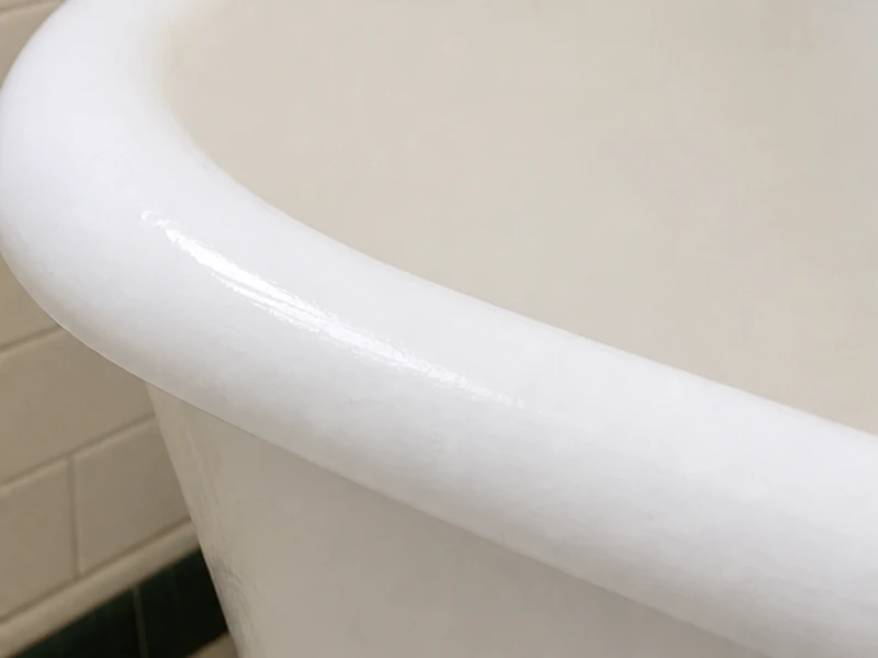 The same tub rim after chip and rust repair, color-matched and sealed, Haight-Ashbury, San Francisco