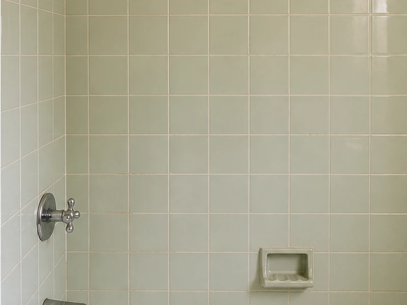 Dated avocado-green ceramic tile around a tub in a mid-century San Francisco bathroom before reglazing